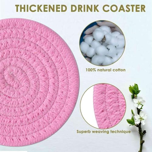 Drink Coasters 8 Pack with Holder, 4-Color Cotton Woven Absorbent