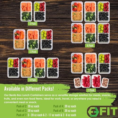 Bento Box for Kids & Adults, 3 Pack, Clear, 39 oz