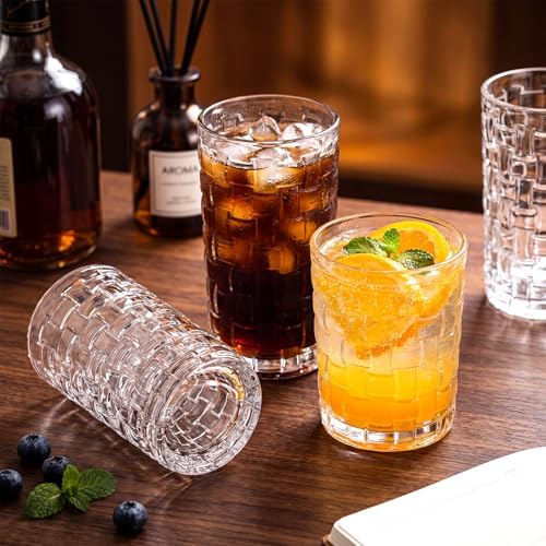 QAPPDA Embossed Drinking Glasses 12 Pack, 11oz & 8oz Old Fashioned