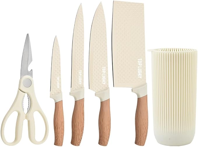Knife Set, Wiztoynia 6-Piece Beige Kitchen Knife Set - Image 8