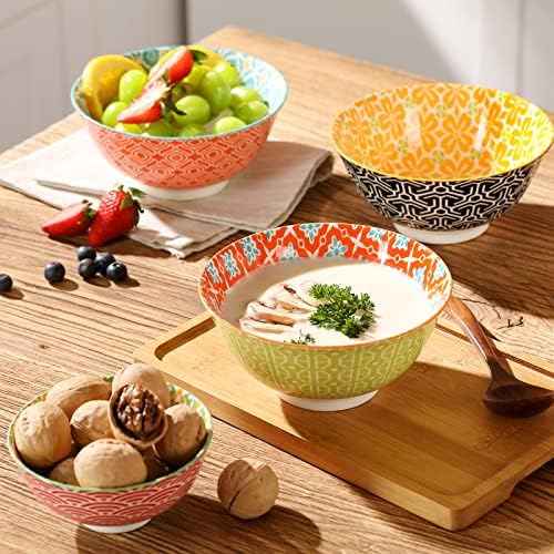 Metahom Ceramic Cereal Bowls Set of 6, Colorful Soup Bowls 23 Oz