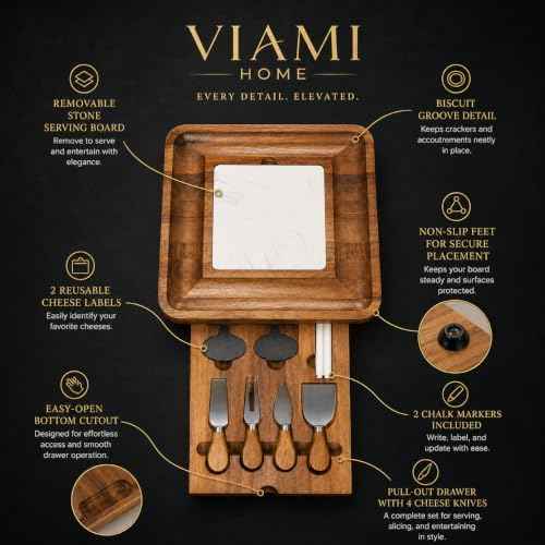 Acacia Cheese Board Set with Marble Style Slate