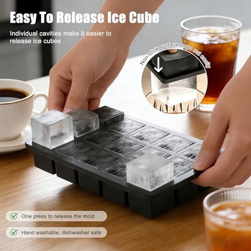 1.3" Small Square Silicone Ice Cube Tray for Freezer, 15 Cavity Big