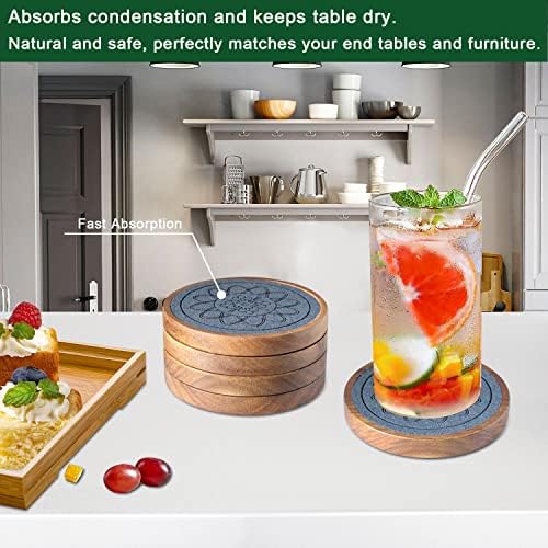 Wood Coasters for Drinks, Absorbent Coaster Sets of 5, Drinks Coasters