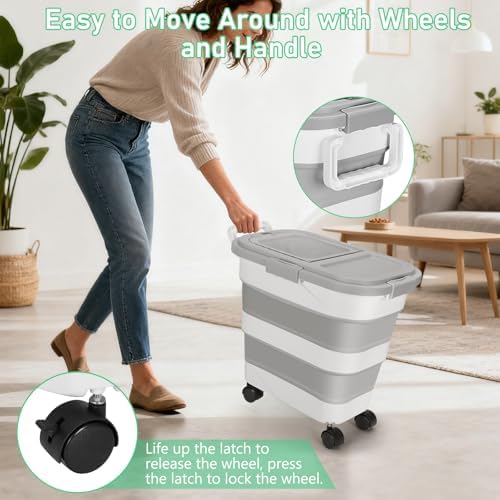 30LB Dog Food Storage Container with Wheels, Lid, Handle, Cup and