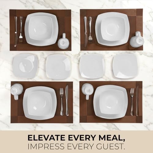 Zulay Kitchen Luna Plates and Bowls Sets, 16 Piece Modern Porcelain