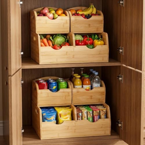 Bamboo Pantry Storage Bins,Stackable Potato & Onion Storage