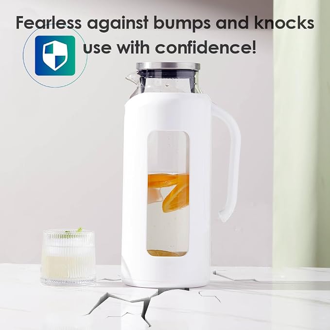 Delove Glass Pitcher with Lid & Shatterproof Shell – Heat-Resistant - Image 5