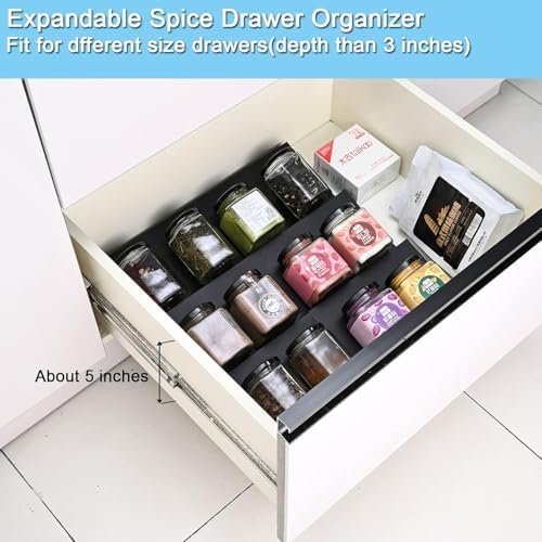 Acrylic Spice Drawer Organizer, 4 Tier Expandable Seasoning Jars
