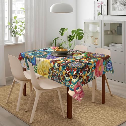 Rectangle 54x72 Boho Floral Table Cloth Colorful Flowers Tablecloth