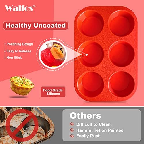 Walfos Silicone Muffin Pan - 6 Cup Non-Stick Silicone Cupcake Pan