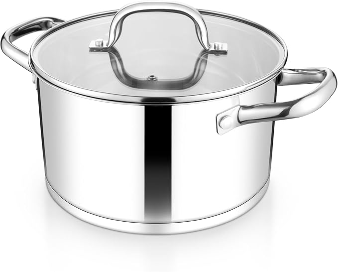 TeamFar 5 QT Stock Pot, Tri-ply Bottom Stainless Steel Stockpot Cooking Soup by TeamFar