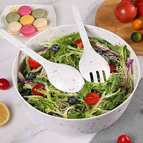 ECOWAY Melamine Salad Bowl with Bamboo Lid & Servers, Bamboo Fiber
