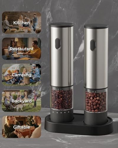 Electric Salt and Pepper Grinder Set, Stainless Steel