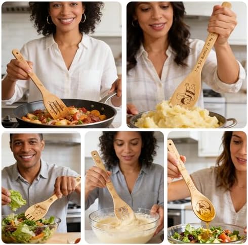 Winie Wooden Spoons for Cooking Set of 5, Pook Baking Kitchen