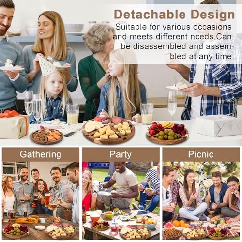Elegant Charcuterie Boards Three Tiered Acacia Cheese Board and Cupcake Stand with 360° Easy-to-Spin Trays, Perfect for Gatherings, Housewarming Gifts, Celebrations, and Daily Usage. (30x25x20 cm)