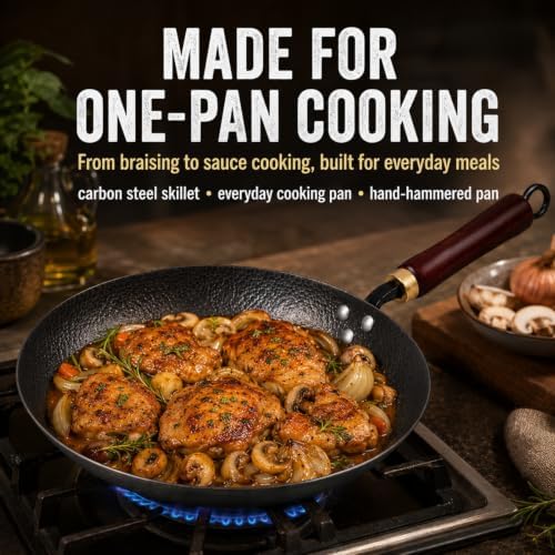 Calmabode Hand Hammered Carbon Steel Skillet 10" everyday searing