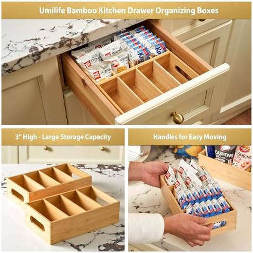 Umilife Bamboo Pantry Organizer for Snack, Seasoning Pouch, Teabag