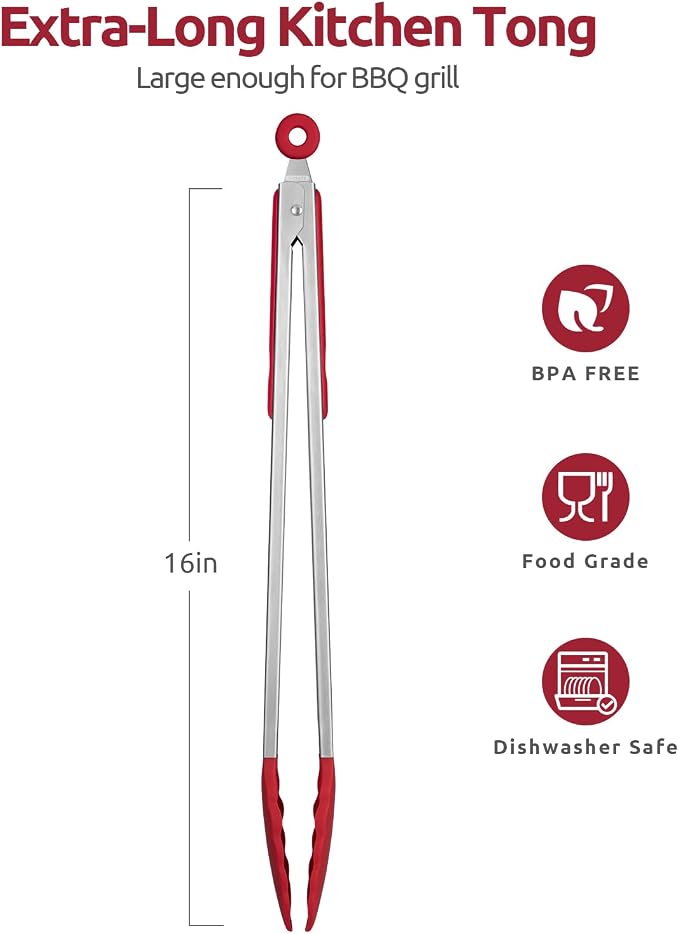 600ºF Heat Resistant Kitchen Tongs: U-Taste 16 inch Extra Long Large Silicone - Image 2