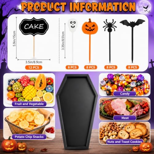 2 Set Halloween Coffin Charcuterie Board Kit with 46 Pcs Gothic
