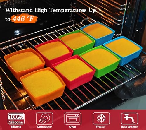 Webake 3.5 Inch Jumbo Baking Cups Reusable Silicone Square Cupcake