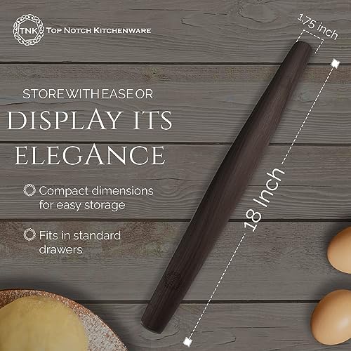 Black Walnut French Style Rolling Pin: Tapered Solid Wood Design. By