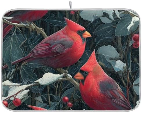 OTVEE Cardinal Winter Beauty Dish Drying Mat for Kitchen Counter