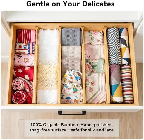 4 Pack 6" Deep Bamboo Drawer Dividers, 17-22" Expandable Kitchen