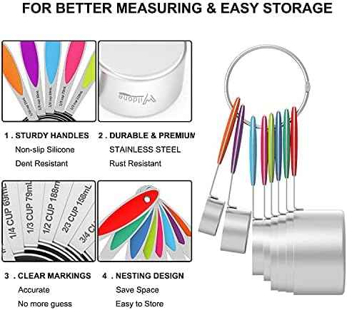 Measuring Cups and Spoons - Wildone Stainless Steel 20 Piece Stackable Set, Includes 8 Measuring Cups, 10 Measuring Spoons, 1 Leveler & 1 Whisk, for Dry and Liquid Ingredient