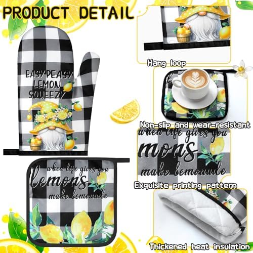 Fourluoo 10 Pcs Lemon Kitchen Decor Set Black Plaid Yellow Lemon