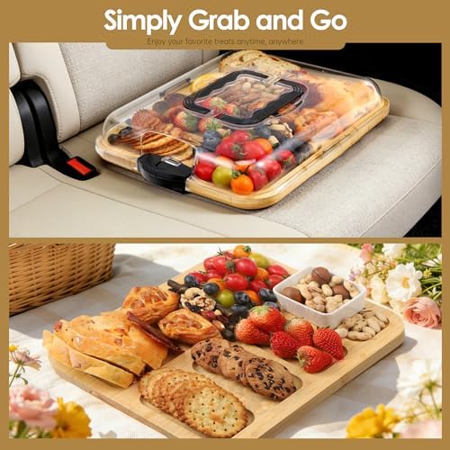 Kochorie 10 Pieces Portable Bamboo Cheese Board Set Charcuterie Board with Lid and Handle, Knife Set Meat Fruit Serving Tray Platter for Travel Picnic Kitchen House Warming Gifts (Rectangular)