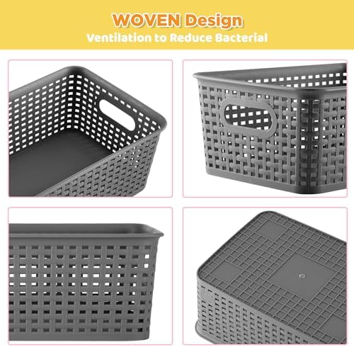 AREYZIN Plastic Storage Baskets, 6 Pack, Gray