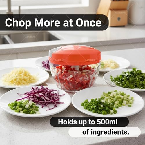 Manual Food Chopper with Hand Pull Rope Design, Stainless Steel Blade