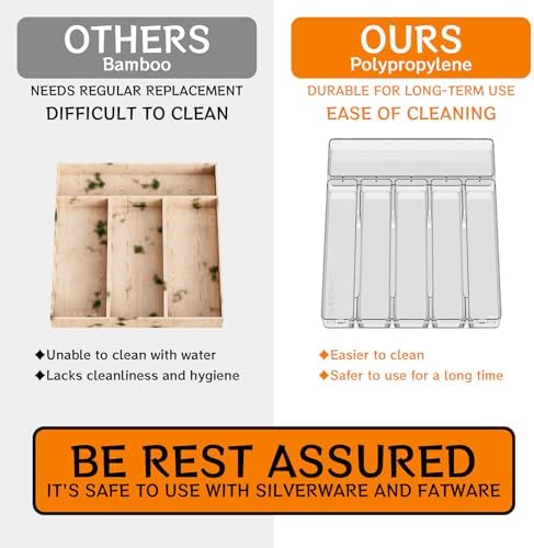 Clear Silverware Organizer for Kitchen Drawers,BPA Free Cutlery Drawer