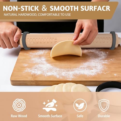 Long Adjustable Wood Rolling Pin: 21.1 Inch Rolling Pin with Thickness