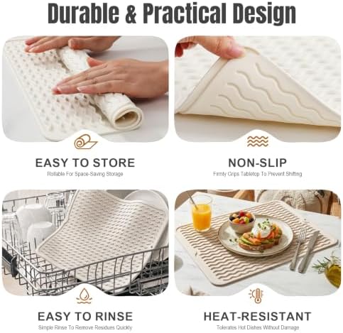 2 Pack Silicone Dish Drying Mat for Kitchen Counter Dining Place Mats