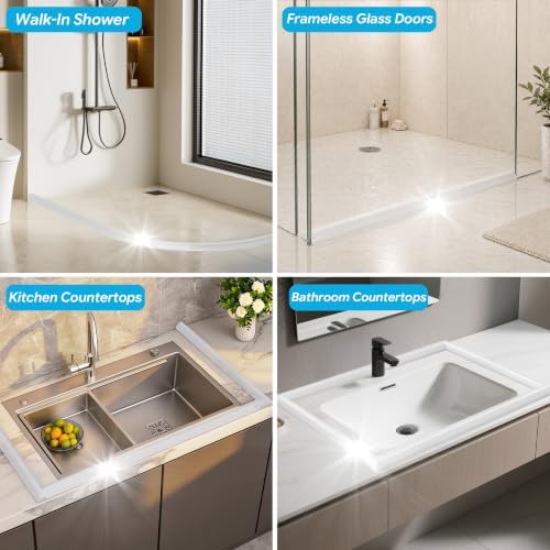 67" Shower Threshold Water Dam, Self-Adhesive Silicone Water Barrier &