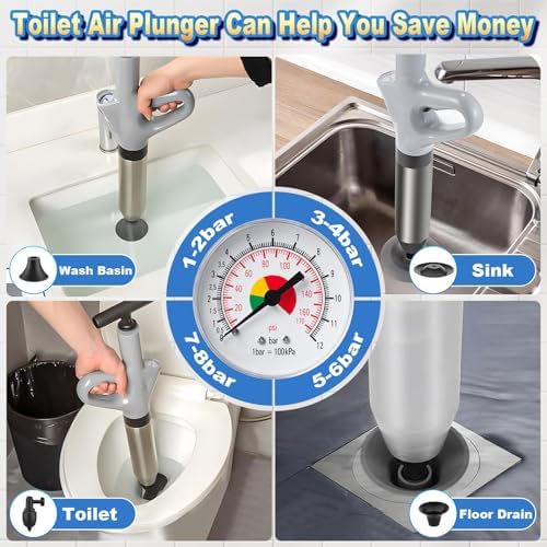 Toilet Plunger, High Pressure Air Drain Blaster, Grey