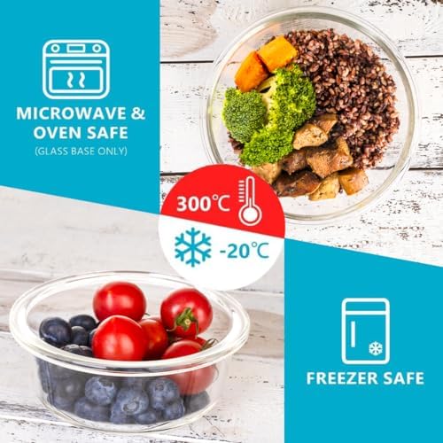 Igluu Round Glass Meal Prep Containers, 5 Pack, 32oz