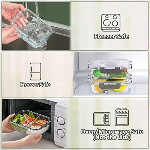M MCIRCO 10-Pack 30 oz 2-Compartment Glass Meal Prep Containers