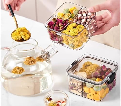 2 Pack 4 Compartment Airtight Food Storage Containers,460 ml Divided