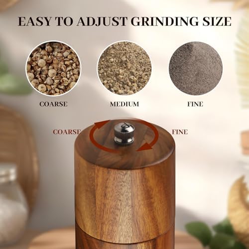 Acacia Wood Salt and Pepper Grinder Set with Base