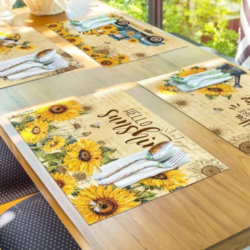 pinata Sunflower Linen Square Summer Spring Placemats Set of 6