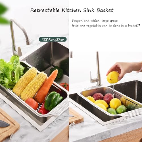 ZDRongZhen Over the Sink Colander, Medium, Stainless Steel