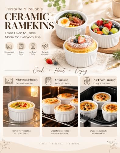 Ramekins 16 oz Oven Safe, Ceramic Creme Brulee Ramekins with Lids Set