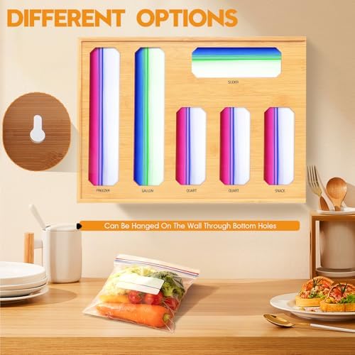 Bamboo Ziplock Bag Organizer for Kitchen Drawer & Wall Mount, Food