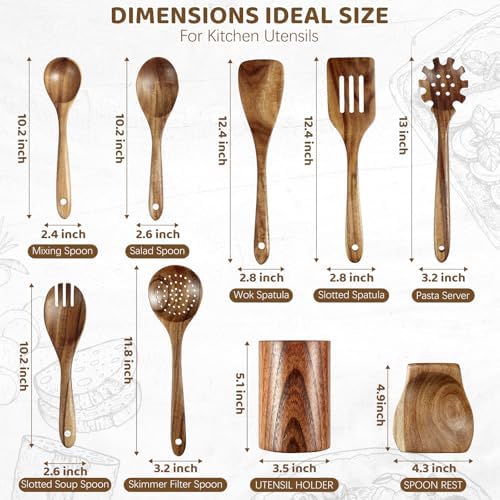 10 Piece Natural Teak Wooden Kitchen Utensil Set