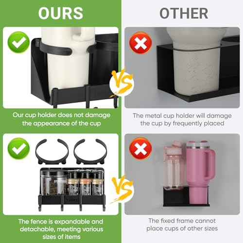 8 Cups Magnetic Cup Holder for Fridge, Black