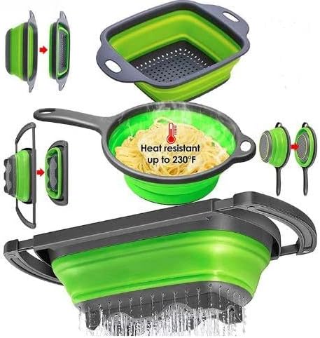 Collapsible Colander Silicone Strainer - 3-Packs Green Silicone