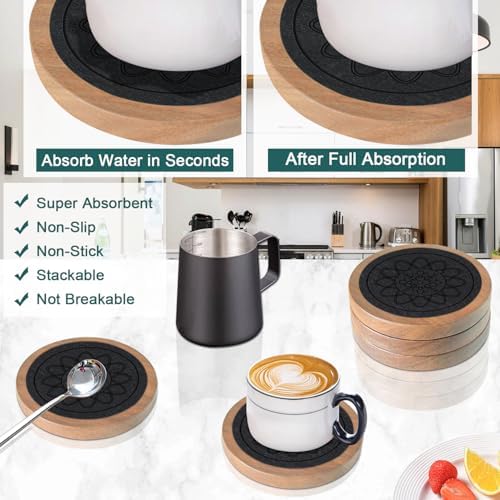 Wood Coasters for Drinks, Minacun Absorbent Coaster Sets of 5, Drinks